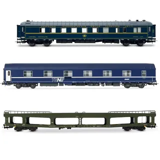 Jouef Autoreisezug WR (ex CIWL) SNCB + SNCF, WL T2 + DDm Autotransportwagen HJ4207 H0