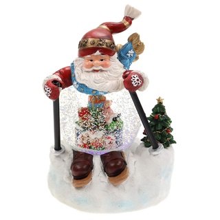Schneekugel als Skifahrer-Weihnachtsmann mit Schneewirbel, Licht & Musik H.: 21cm Ø100mm