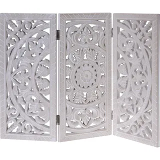 Holzornament weiß 60x45 cm shabby Landhaus Mandala Holz Holzbild eckig Ornament - Weiß