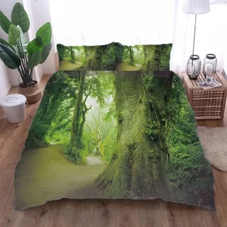 Bettwäsche Set 220X240 3 Teilig (1 Bettbezug Und 2 Kissenbezüge) 3D Naturlandschaft des Grünen Waldes Druck Muster Biber Bettwäsche Weiche Microfaser Mit Reißverschluss