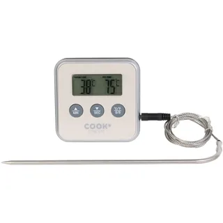 Thermometer mit Sonde und Timer schwarz | Edelstahl, digitales Sonden-Thermometer, integrierter Timer, Garen im Ofen Grill Fleisch, Digitalanzeige, präzise, Küche