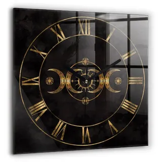 Tulup Wanduhr Rechteckige Glasuhr Goldene Römische Ziffern Uhr aus Gehärtetem Glas schwarz 60 cm x 60 cm