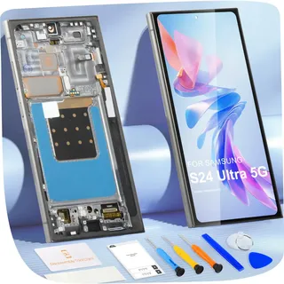 OLED Display für Samsung S24 Ultra 5G LCD Display für Galaxy S24 Ultra SM-S928U SM-S928W Touchscreen Digitizer Assembly Reparatur Set (Schwarz mit Rahmen, Halterung für Fingerabdrücke, US-Version)