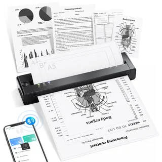 tattmuse Thermodrucker A4 Tragbarer Drucker mit 10 Blatt Papier | Mobiler, Lernen, Belegdrucker Drucker Klein Kompatibel mit Phone, Monochromer Reisedrucker Nur Thermopapie