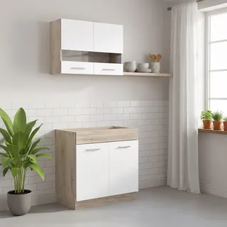 Homestyle4u Küchenzeile 80 cm Eiche Weiß