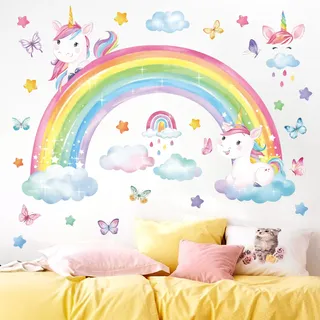 decalmile Wandsticker Regenbogen Einhorn Wolken Wandtattoo Sterne Mädchen | Abziehbare und Aufklebbare Wandaufkleber, DIY Abnehmbare Wandkunst Abziehbilder, Wandfreundlich, Leuchtenden Farben