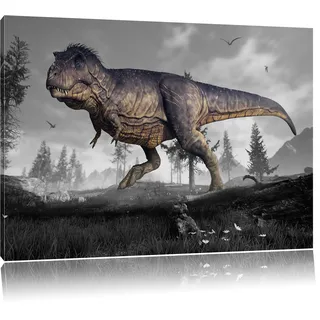 Pixxprint T-Rex Dinosaurier in der Natur, Größe: 120x80cm, Leinwandbild, fertig gespannt, Wandbild, Dekoration, Kunstdruck, kein Poster