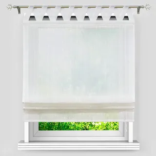 Heichkell Modern Raffrollo Raffgardine mit Leinen-Optik V-Schlaufen Transparente Gardine Gardinenschals Weiß HxB 140x140cm