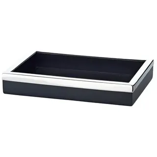 Edzard Tablett Scott (14 x 20 cm), Edelstahl, Kunstlederbezug schwarz | Zum Servieren und Anrichten, Serviertablett klein, Tischdeko, Geschenk