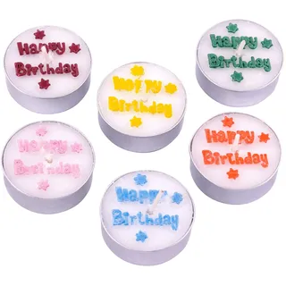 Pajoma Geburtstagsteelicht aus Parafin mit Aufschrift ''Happy Birthday, 6er Set
