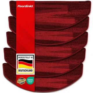 Floordirekt Stufenmatten Via Veneto mit Pinselstrich Design 1 Stück Treppen-Teppich - 65 x 23,5cm, halbrund, sauber eingekettelt, Starke Befestigung, stabile Winkelschiene/Farbe Rot