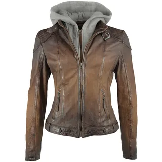 Lederjacke GIPSY "CASCHA" Gr. S/36, braun (dark brown) Damen Jacken Lederjacken in Vintage-Optik mit abzippbarem Sweat-Einsatz
