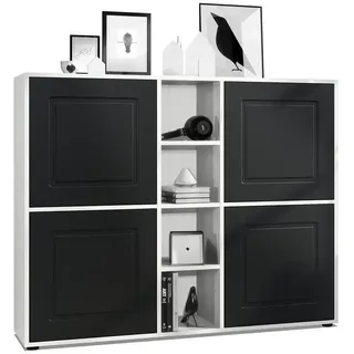Möbelhandel Klipenstein Highboard NOAH V3, Kommode Schrank Landhaus, Korpus Weiß matt schwarz