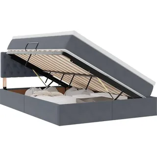 vidaXL Aufbewahrungsbett mit Matratze Dunkelgrau 140 x 190 cm Samt
