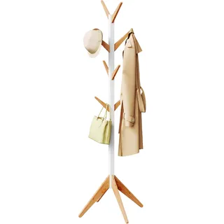 WOLTU Kleiderständer mit 8 Haken, Garderobenständer aus Massive Holz, Baumförmige Garderobe, Hängeregal Wäscheständer Gestell Aufhänger, 180 cm Höhe, Weiß + Natur