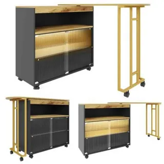 MC Star Bartisch Ausziehbarer Bartisch mit Stauraum, Moderner Beweglicher Bar Table (Teleskopischer Bartisch mit LED, Stehtisch Bistrotisch Hochtisch Kücheninsel Bistro Table) schwarz
