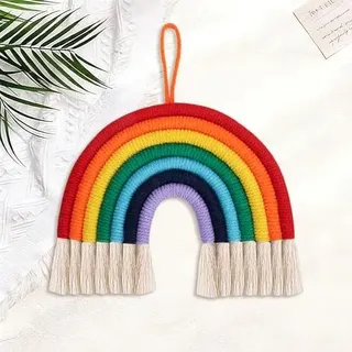 Heveer Makramee Wandbehang Regenbogen 100x70cm Deko für Kinderzimmer Mädchen