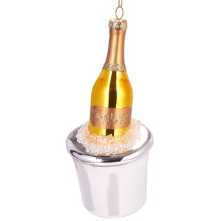 BRUBAKER Christbaumschmuck Handbemalte Baumkugel Champagnerflasche, schöner Weihnachtsanhänger aus Glas, mundgeblasenes Unikat - Lustige Weihnachtskugel ca. 14.5 cm goldfarben|silberfarben