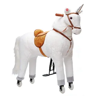 Pink Papaya XXL Reitpferd auf Rollen Einhorn Estrella, 90cm Spielpferd, fahrendes Schaukelpferd bis 80kg belastbar, Spielzeug Plüsch Pferd zum Drauf sitzen mit Sounds