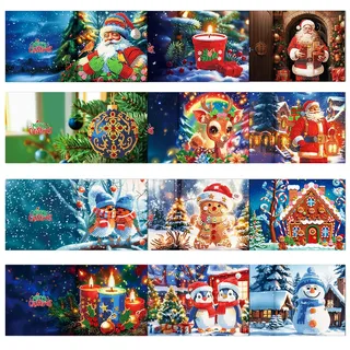Sumshy 12er Set DIY Diamond Painting Grußkarten Set Ostern, Christmas Diamond Painting Greeting Cards Osternkarten for Kinder & Erwachsene (Weihnachten-12er Set E)