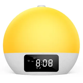 Foryond Tageslichtwecker,Geschenke Lichtwecker Wecker Digital Wake Up Light mit 25 beruhigende Klänge in 16 Helligkeit,Doppelalarm,8 Volltonfarben 9 farbige Licht, Wecker mit Projektion
