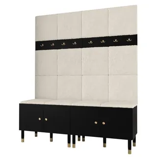 ABIKS MÖBEL Kompaktgarderobe PALERMO Set 3 Garderobe mit gepolsterten Paneelen, Industriell Design schwarz