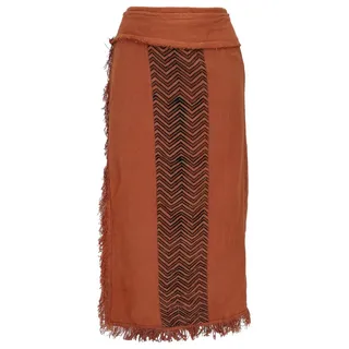 Guru-Shop Minirock Boho Wickelrock mit Tribaldruck und Fransen -.. alternative Bekleidung orange S/M