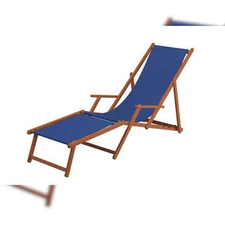 Erst-Holz Liegestuhl blau Fußteil Kissen Gartenliege Sonnenliege Relaxliege Buche dunkel klappbar 10-307FKH