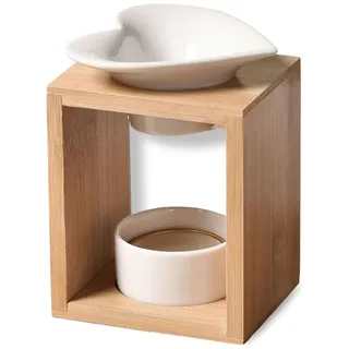 Zen'Arôme - Duftlampe Arum - Duftwachs-Brenner - Diffuser für Ätherische Öle und Raumdüfte - Kerzenhalter Aromatherapie - Dekorativer Teelichthalter aus Holz und Keramik - Höhe: 12,5 cm