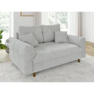 s-style möbel Sofa 2 Sitzer Mit Braun Holzfüßen Im Skandinavischen Stil Aus Hellgrau