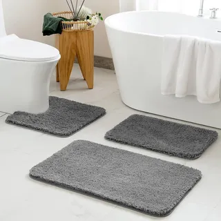 Sentidos Badteppich 70x120 cm Grau, Hochflor, rutschfest & waschbar | Flauschiger Badezimmerteppich mit saugstarker Oberfläche, pflegeleicht und angenehm weich für Dusche oder Badewanne