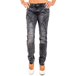 Cipo & Baxx Regular-fit-Jeans Moderne Hose BA-WD477 Stonewashed mit trendigen Ziernähten schwarz 28