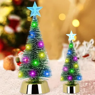 LED Mini Weihnachtsbaum,Weihnachtsbaum Miniatur,Mini Künstlicher Weihnachtsbaum,Weihnachtsbaum mit Led,Weihnachten Deko,Weihnachtsbaum Klein für Tischplatte Tischdekoratio Weihnachtsdeko(19cm+13cm)