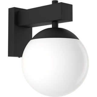 EGLO Wandlampe außen Bufalata, Außenbeleuchtung Hauswand, Außenwandleuchte aus Metall in Schwarz mit Kugel aus Kunststoff in Weiß, Wand Außenleuchte mit E27 Fassung, IP44