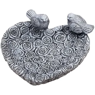 Stone and Style Vogeltränke Frostfeste Vogeltränke Rosenherz XL mit Vögeln grau
