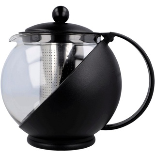 EUROHOME Teekanne Kanne aus Glas mit Kunststoffgehäuse und Sieb, 1,25 l, (Glaskanne 1,25 Liter), Teekanne schwarz mit Teesieb aus Edelstahl schwarz