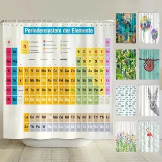 arteneur® - Duschvorhang Periodensystem Deutsch - Anti-Schimmel Duschvorhänge 240x200 - Recycelt mit Öko-Tex Standard 100 - Beschwerter Saum, Blickdicht, Wasserdicht, Waschbar, 16 Ringe & E-Book