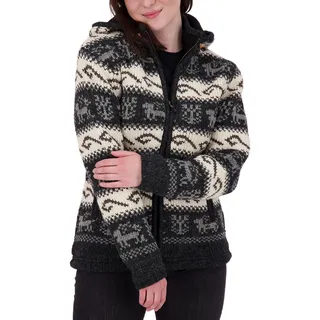 Deproc Active Damen Patchwork Strickfleecejacke Mit Kapuze Übergangsjacke Windbreaker Handmade Nepal Fleecejacke, Gray, 42 EU