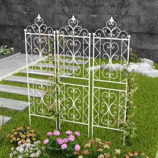 GUOGLZ Rankgitter Rankzaun Metall, Freistehende Garten Spalier Zum Stecken, Gartendeko Rosengitter Gartenzaun Rostfrei (Weiß,1pcs X 50X185cm)