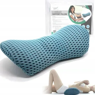 Orthopädisches Lendenkissen aus Memory Foam BLAU - Lendenwirbelkissen mit Befestigungsgurt für Bett, Auto, Bürostuhl - Rückenkissen zum Schlafen - Blau