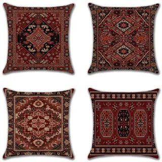 Persische Geometrische Dekokissenbezüge, 4er-set, Orientalisches Ikat-muster, 45,7 X 45,7 Cm