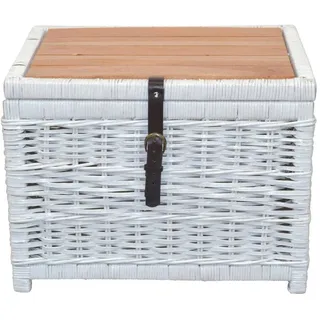 Mid.you Couchtisch, Weiß, Holz, Rattan, Pinie,Pinie, massiv, Uni, rechteckig, 58x44x45 cm, Stauraum, Wohnzimmer, Wohnzimmertische, Couchtische, Couchtische mit Stauraum