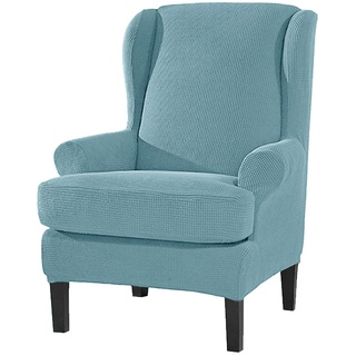CZADMXP 2 Teilig Ohrensessel Überzug Bezug, Stretch Stuhlbezug Sesselbezug Sessel-Überwürfe Stuhlbezug Sesselschoner Sesselhusse Für Ohrensessel (Blau)