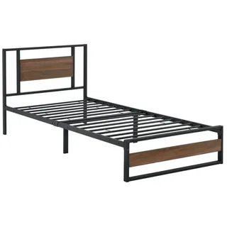 en.casa Metallbett, »Villach« Bettgestell 90x200 cm Stahlrahmen Schwarz Walnuss-Optik schwarz 94 cm x 208 cm x 85.5 cm