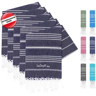 LeStoff 5er Hamamtuch-Set, 100% Bio-Baumwolle, 50x100 cm, Dunkelblau | Für Bad, Gäste, Gesicht, Sport, Reise und Camping – vorgewaschen, nachhaltig, leicht, kompakt, saugstark und schnelltrocknend