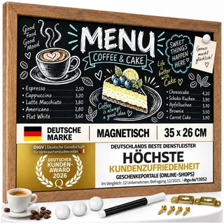 Goods+Gadgets Magnettafel Magnettafel Kreidetafel – Holzrahmen Magnet Board für Küche & Büro, (Magnet-Tafel zum Aufhängen, mit Holz-Rahmen), inkl. Kreidestift & Magnete 35 cm