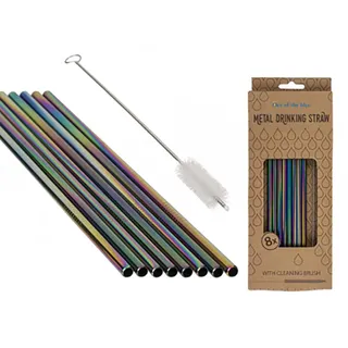 Trinkhalme aus Edelstahl in Regenbogenfarben mit Reinigungsbürste, Länge ca. 23,5 cm, Durchmesser ca. mm, für warme und kalte Getränke, 8 Stück