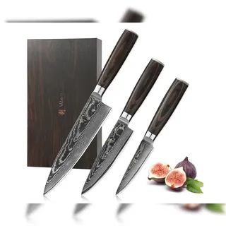 Wakoli EDIB Essentials Damastmesser Set 3-tlg. 10 cm Pakkaholzgriff
