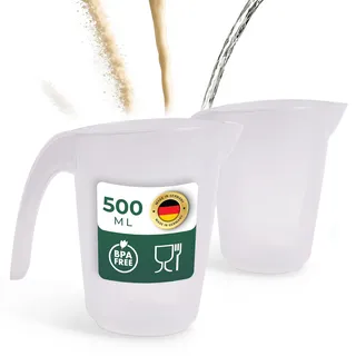 Novaliv 2x Messbecher 500ml, Meßbecher 0,5l Set transparent mit klarer g/ml Skala für Flüssigkeiten Mehl & Zucker, Made in Germany, Spülmaschinenfest, Rührschüssel Dosierbecher Messbehälter