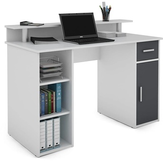 byLIVING Schreibtisch DIEGO / Arbeits-Tisch mit viel Stauraum in matt weiß / Fronten in anthrazit / Computer-Tisch / 1 Schublade, 1 Tür, 3 offene Fächer / 120x88x55cm (BxHxT)